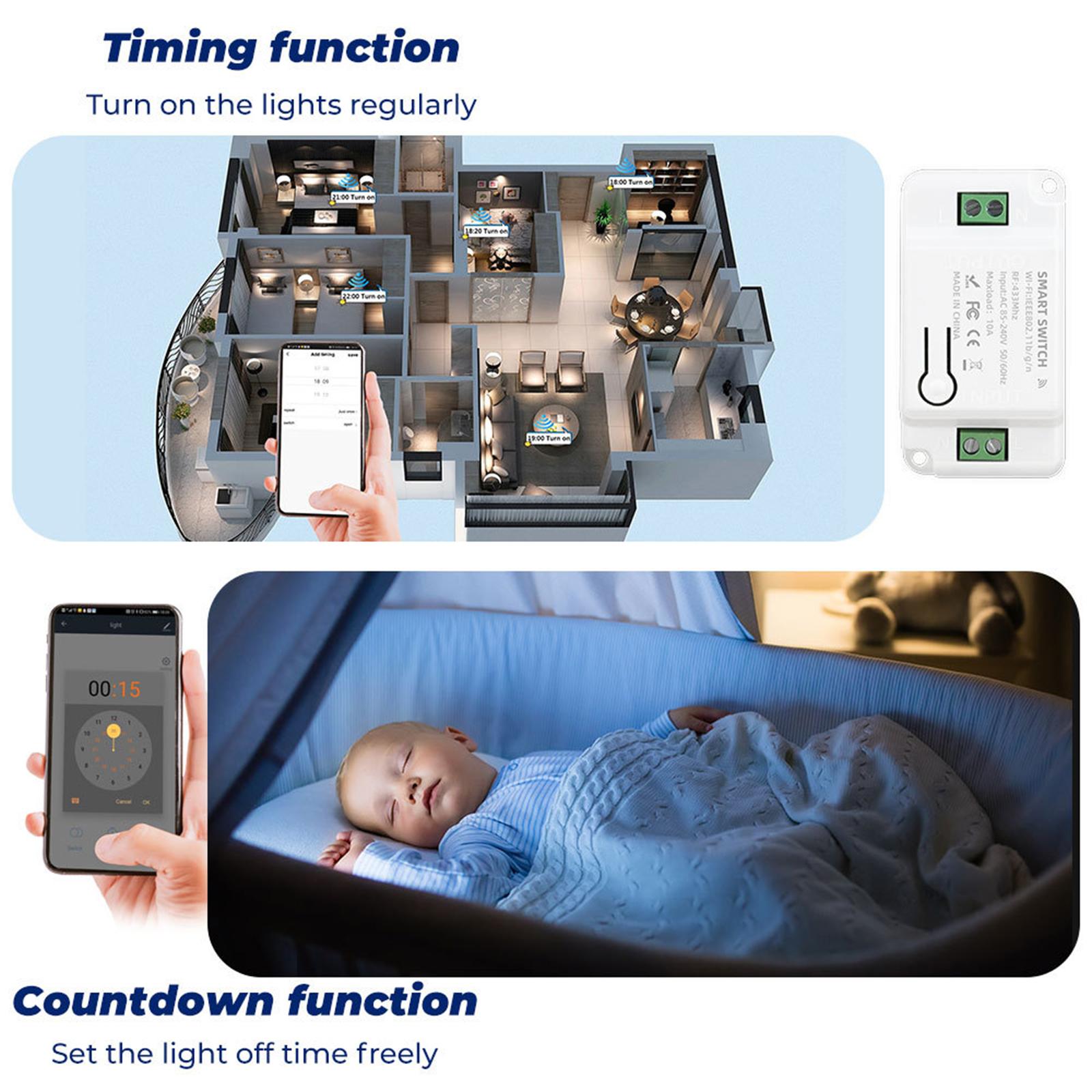433MHz Wireless Touch Switch 4 Modes Scratch-Resistant for Home Wall Porch 3 Switch Points 3 Controllers Black