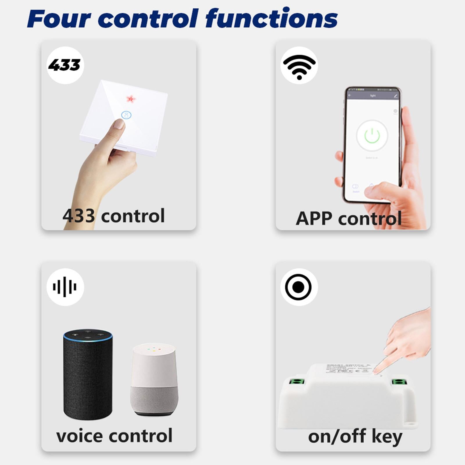 433MHz Wireless Touch Switch 4 Modes Scratch-Resistant for Home Wall Porch 1 Switch Point 1 Controller White