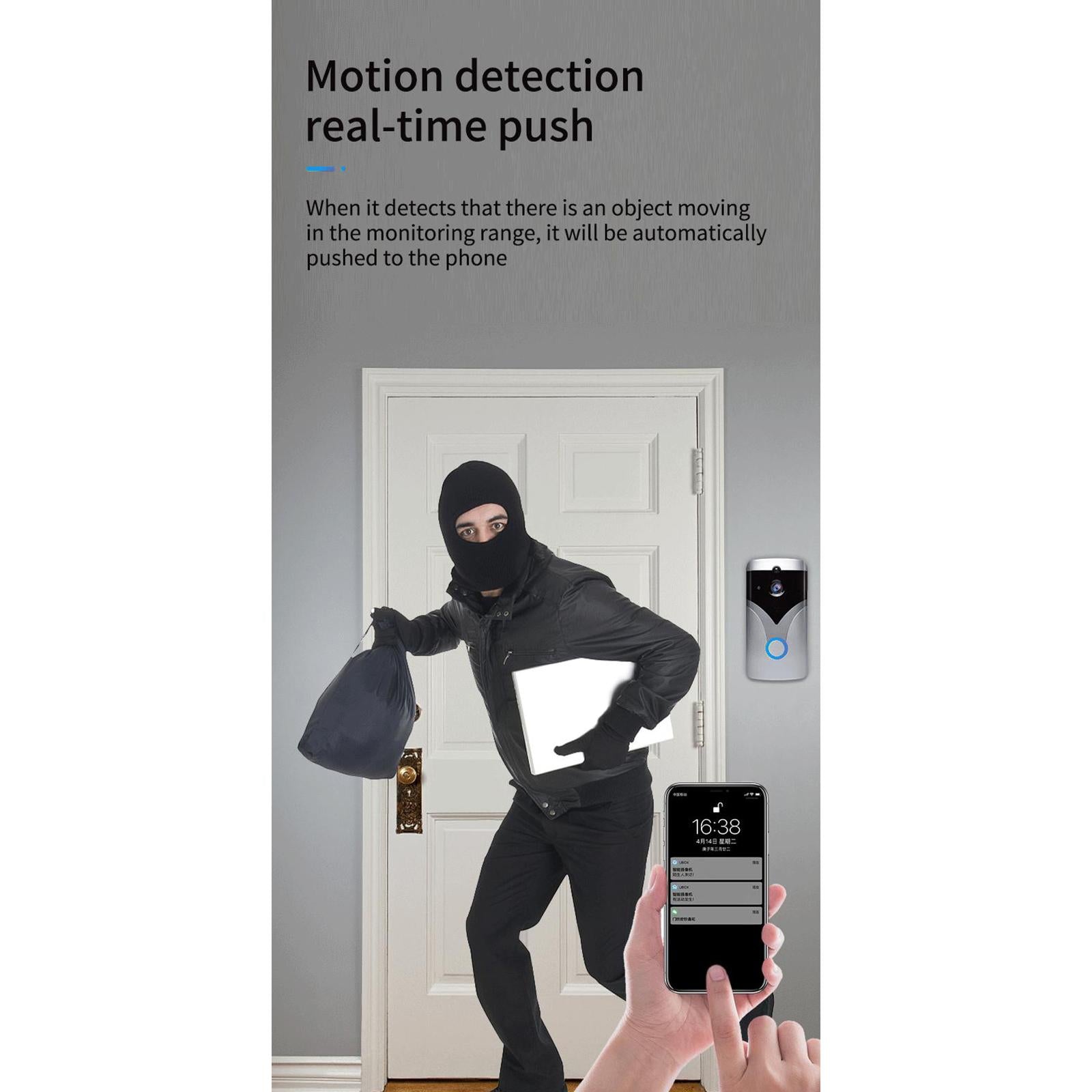 Smart Wireless Video Doorbell multifunction WiFi Anti Theft for home silver