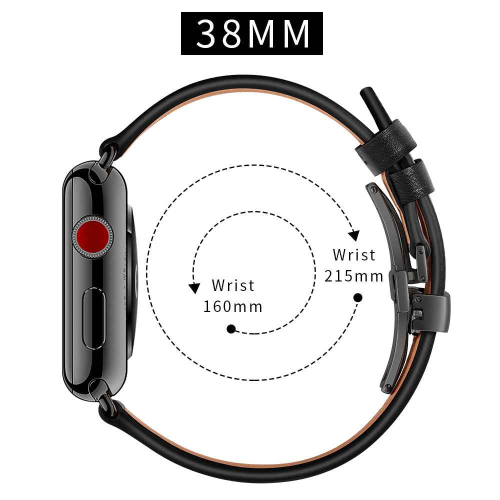 Genuine Leather Watch Replacement Strap for Apple Watch Series 8 7 41mm / Series 6 SE / SE(2022) 5 4 40mm / Series 1 2 3 38mm- Black Buckle / Black