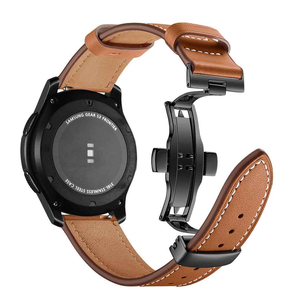 22mm Genuine Leather Watch Strap Replacement for Samsung Gear S3 Classic / Gear S3 Frontier - Black/Brown