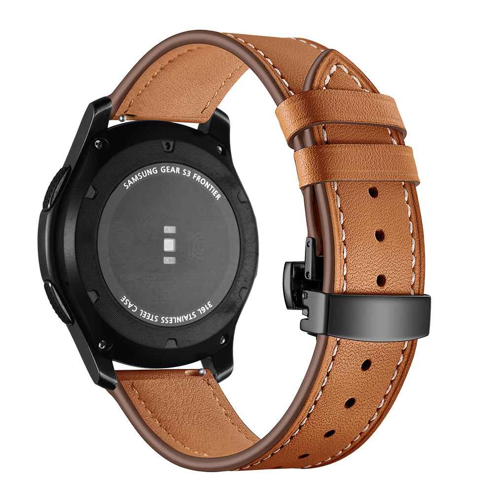 22mm Genuine Leather Watch Strap Replacement for Samsung Gear S3 Classic / Gear S3 Frontier - Black/Brown