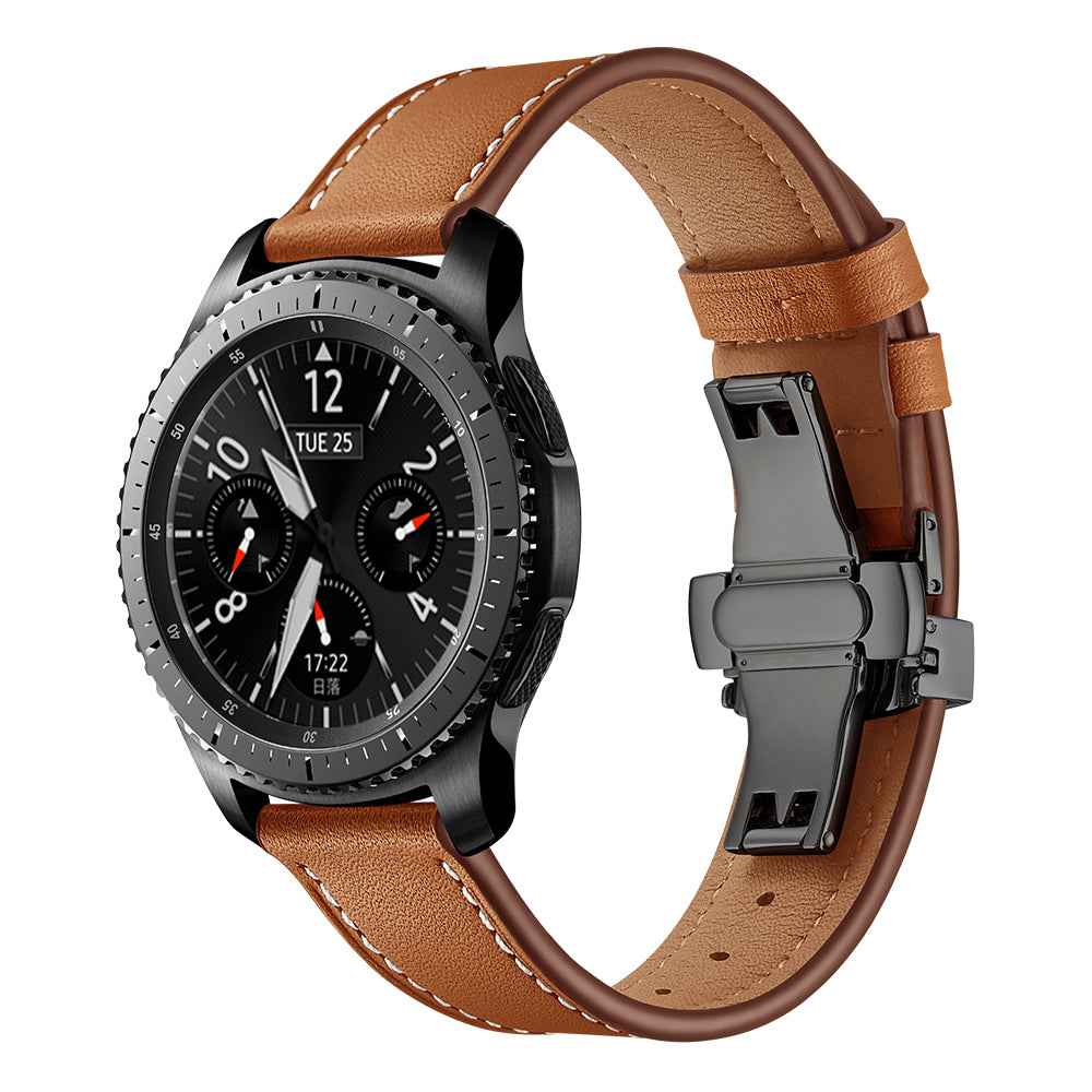 22mm Genuine Leather Watch Strap Replacement for Samsung Gear S3 Classic / Gear S3 Frontier - Black/Brown