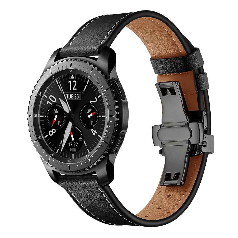 22mm Genuine Leather Watch Strap Replacement for Samsung Gear S3 Classic / Gear S3 Frontier - Black