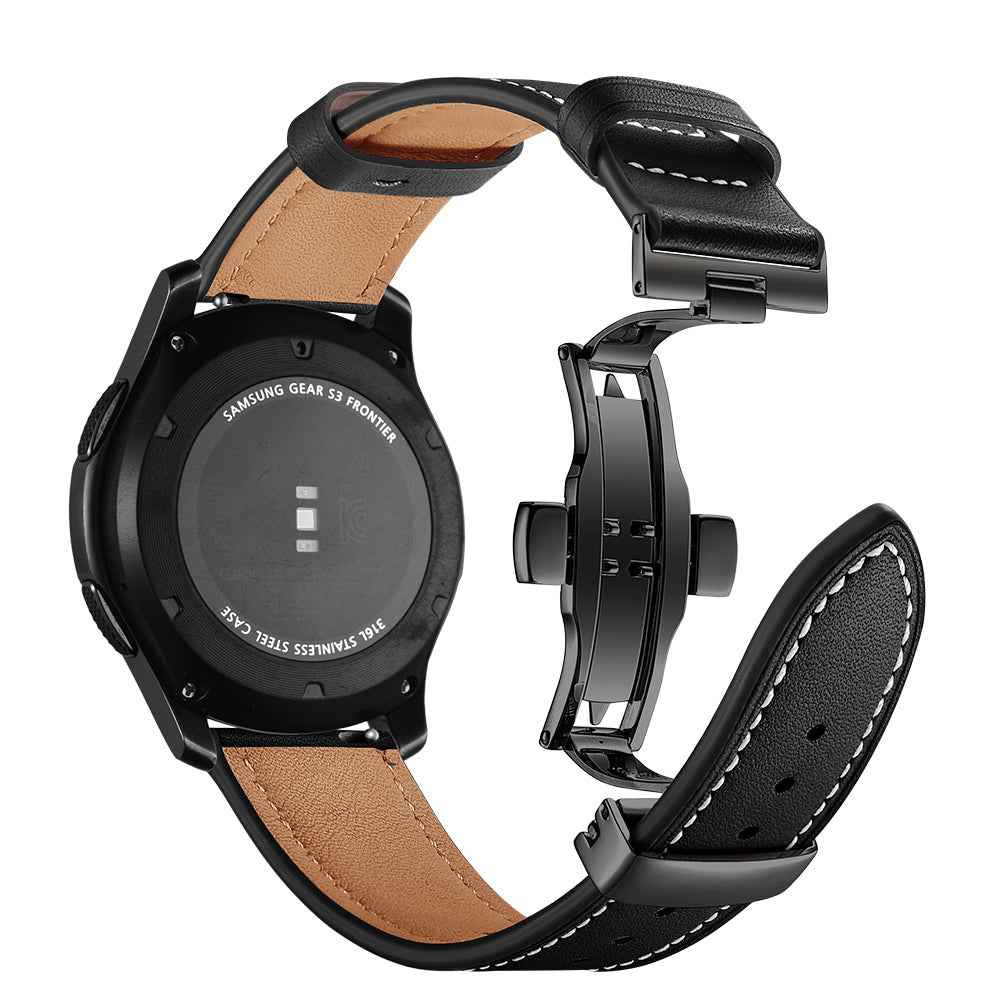 22mm Genuine Leather Watch Strap Replacement for Samsung Gear S3 Classic / Gear S3 Frontier - Black