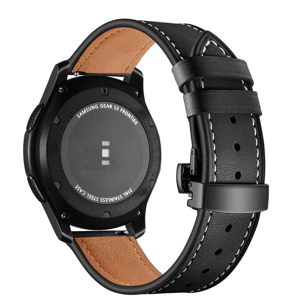 22mm Genuine Leather Watch Strap Replacement for Samsung Gear S3 Classic / Gear S3 Frontier - Black