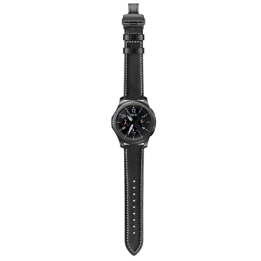 22mm Genuine Leather Watch Strap Replacement for Samsung Gear S3 Classic / Gear S3 Frontier - Black