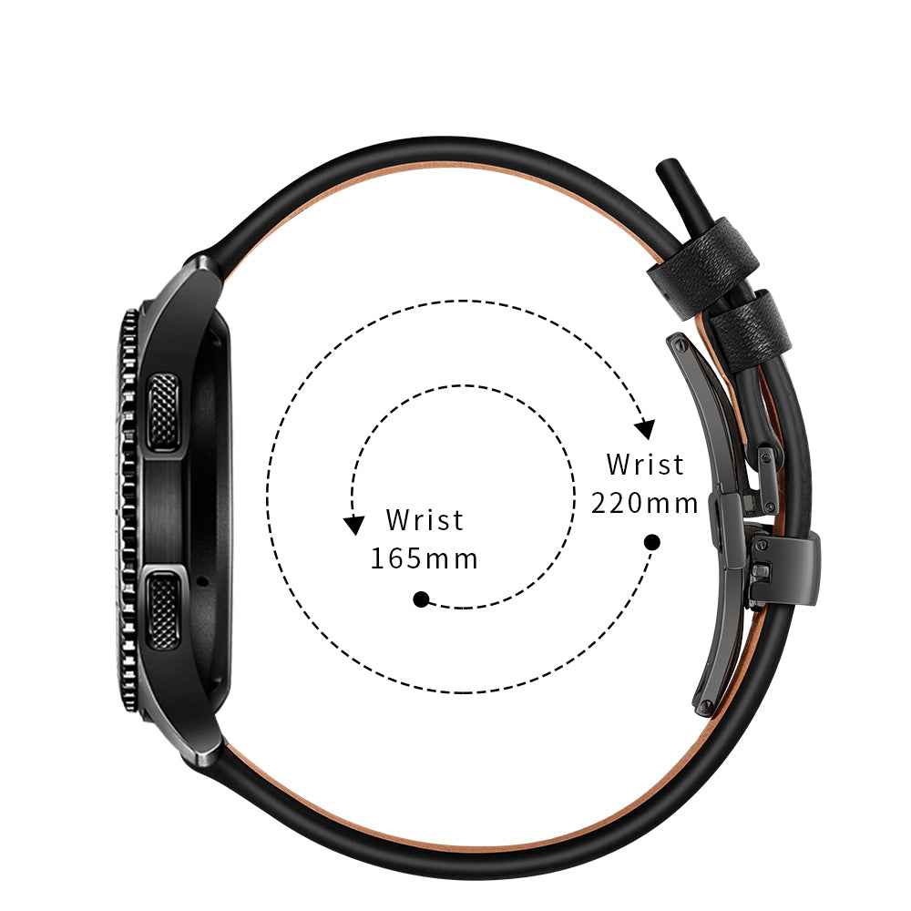 22mm Genuine Leather Watch Strap Replacement for Samsung Gear S3 Classic / Gear S3 Frontier - Black