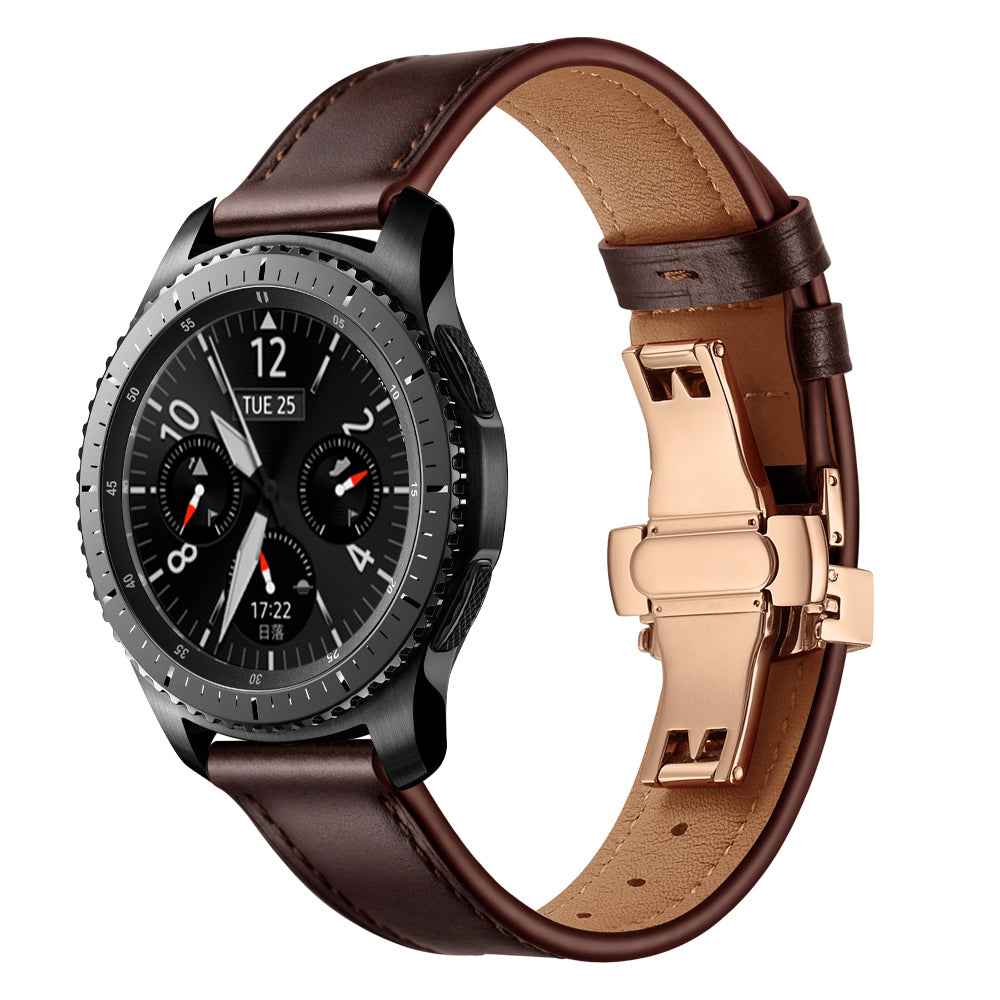 22mm Genuine Leather Watch Strap Replacement for Samsung Gear S3 Classic / Gear S3 Frontier - Rose Gold/Coffee