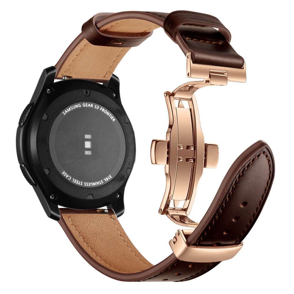 22mm Genuine Leather Watch Strap Replacement for Samsung Gear S3 Classic / Gear S3 Frontier - Rose Gold/Coffee - UNIQBUY