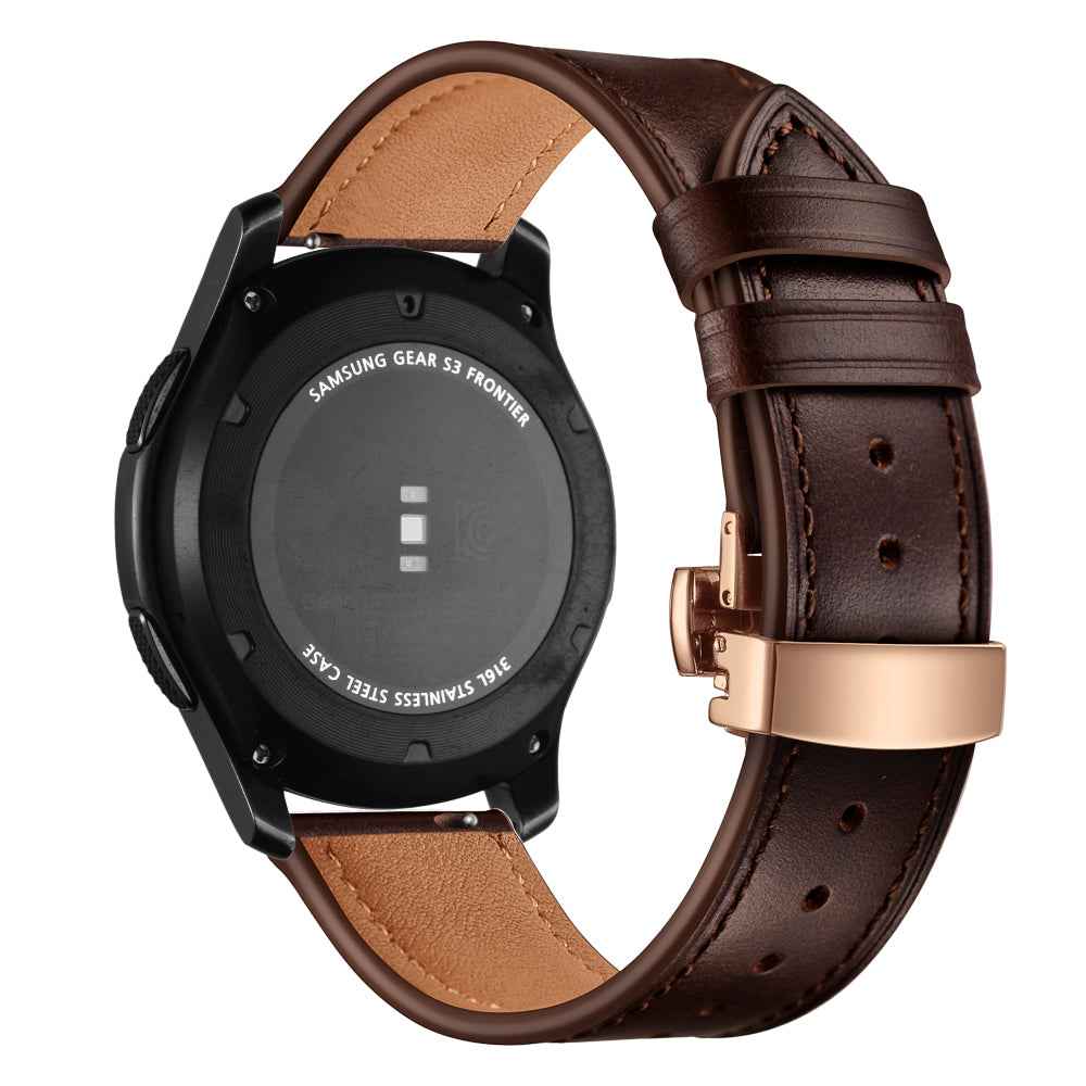 22mm Genuine Leather Watch Strap Replacement for Samsung Gear S3 Classic / Gear S3 Frontier - Rose Gold/Coffee