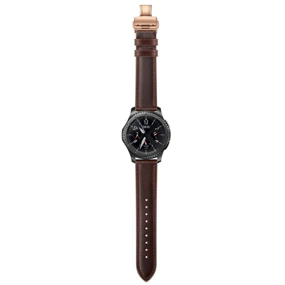 22mm Genuine Leather Watch Strap Replacement for Samsung Gear S3 Classic / Gear S3 Frontier - Rose Gold/Coffee