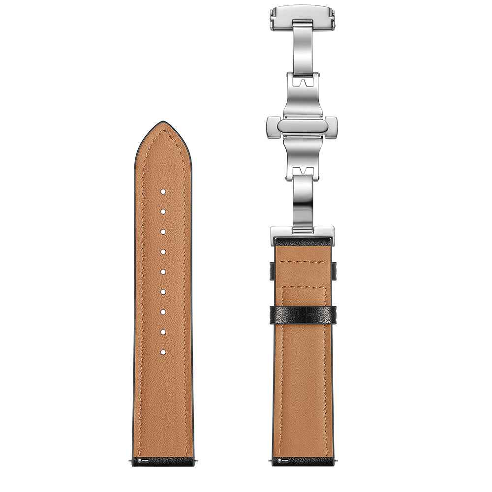 22mm Genuine Leather Watch Strap Replacement for Samsung Gear S3 Classic / Gear S3 Frontier - Silver/Black