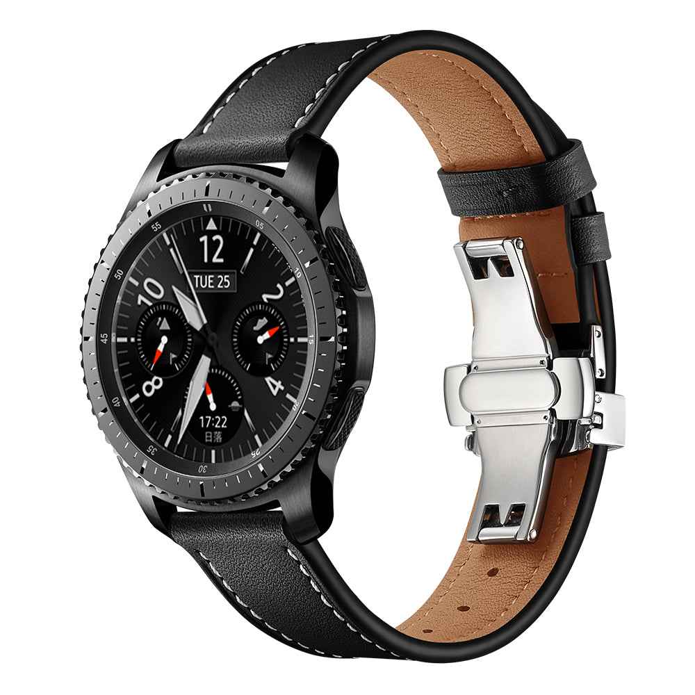 22mm Genuine Leather Watch Strap Replacement for Samsung Gear S3 Classic / Gear S3 Frontier - Silver/Black