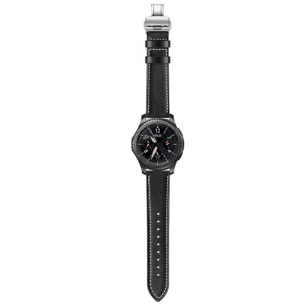 22mm Genuine Leather Watch Strap Replacement for Samsung Gear S3 Classic / Gear S3 Frontier - Silver/Black