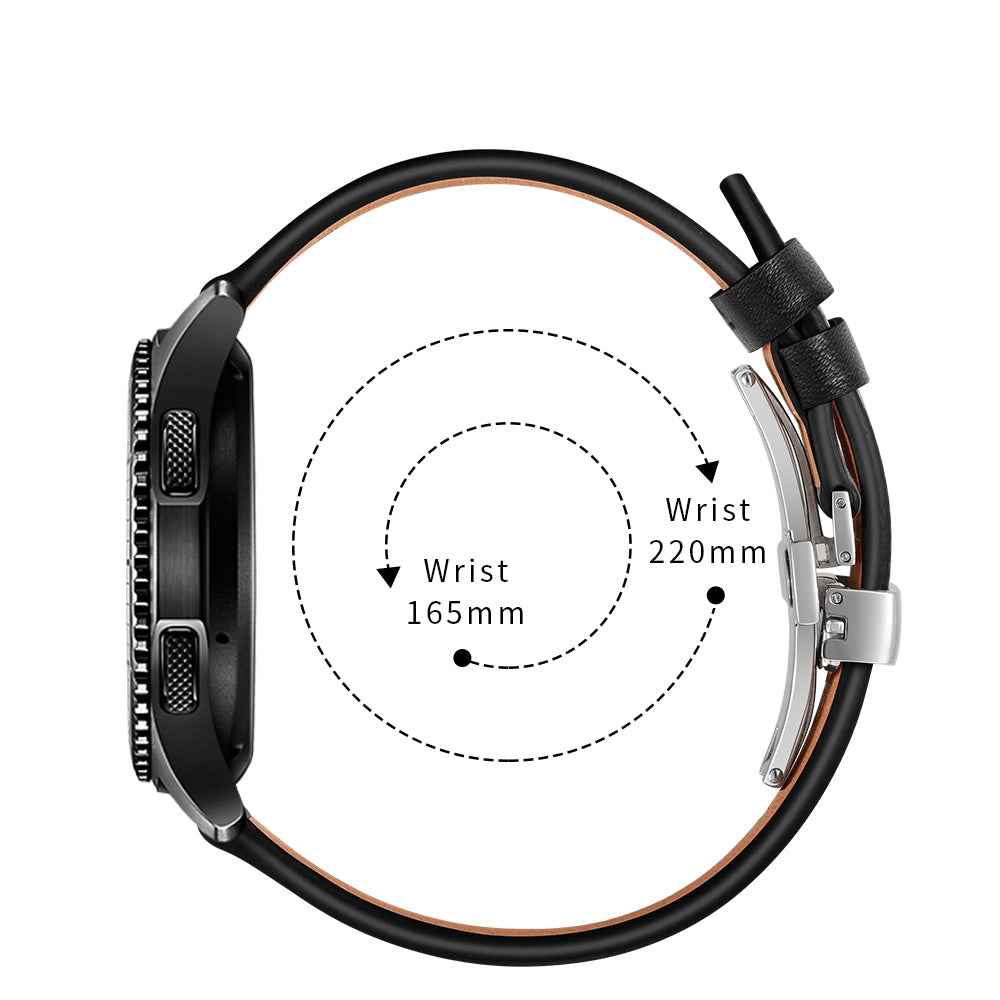 22mm Genuine Leather Watch Strap Replacement for Samsung Gear S3 Classic / Gear S3 Frontier - Silver/Black