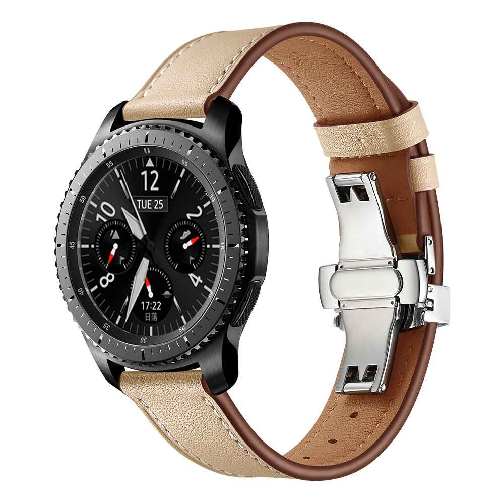 22mm Genuine Leather Watch Strap Replacement for Samsung Gear S3 Classic / Gear S3 Frontier - Silver/Beige
