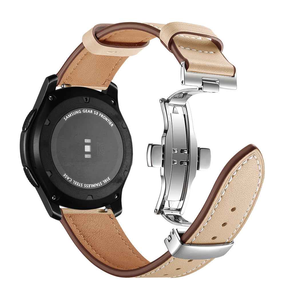 22mm Genuine Leather Watch Strap Replacement for Samsung Gear S3 Classic / Gear S3 Frontier - Silver/Beige