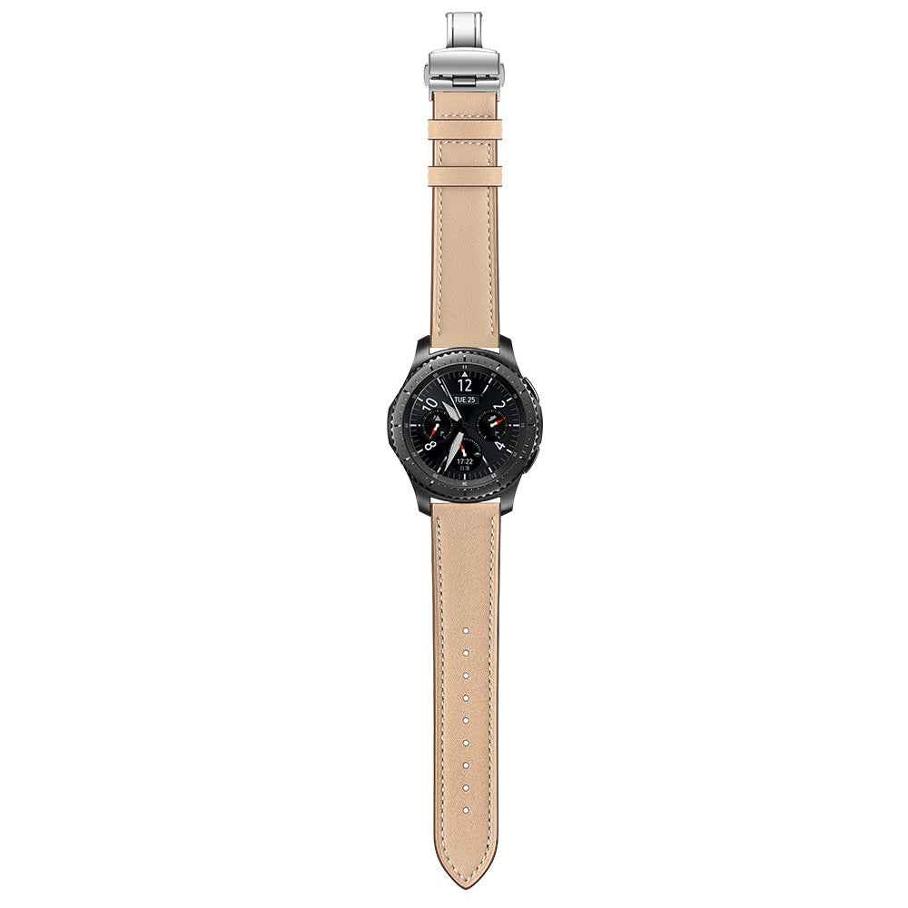 22mm Genuine Leather Watch Strap Replacement for Samsung Gear S3 Classic / Gear S3 Frontier - Silver/Beige