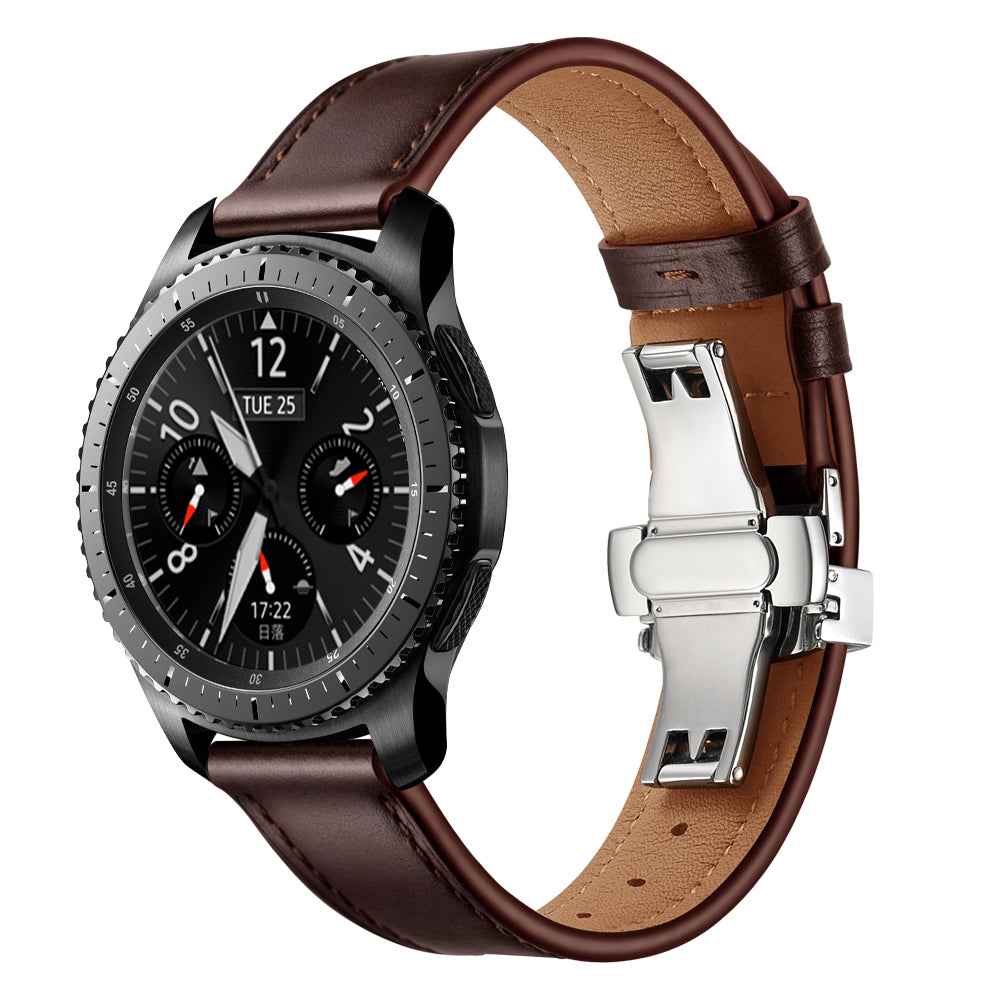 22mm Genuine Leather Watch Strap Replacement for Samsung Gear S3 Classic / Gear S3 Frontier - Silver/Coffee