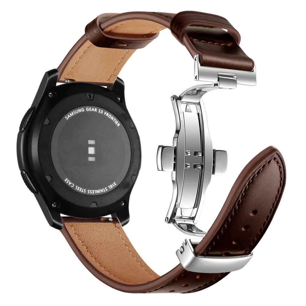 22mm Genuine Leather Watch Strap Replacement for Samsung Gear S3 Classic / Gear S3 Frontier - Silver/Coffee