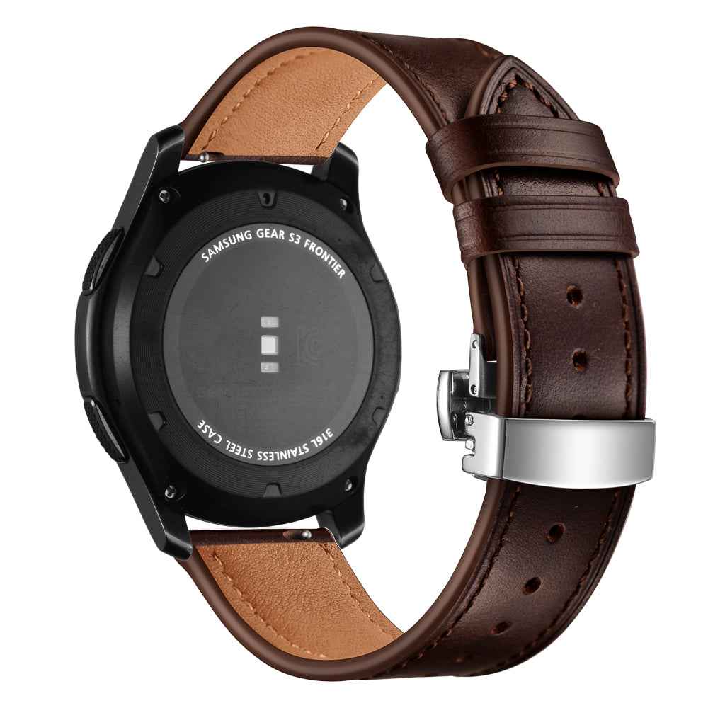 22mm Genuine Leather Watch Strap Replacement for Samsung Gear S3 Classic / Gear S3 Frontier - Silver/Coffee