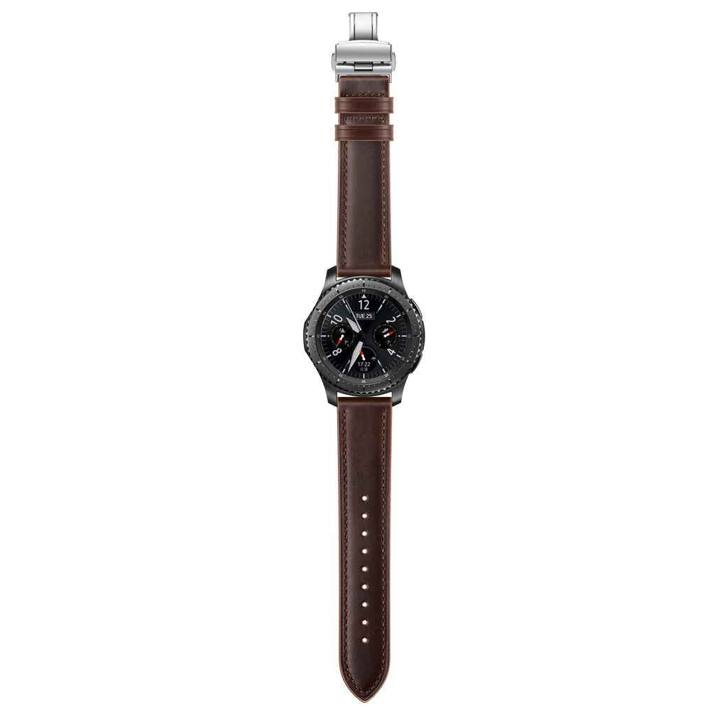 22mm Genuine Leather Watch Strap Replacement for Samsung Gear S3 Classic / Gear S3 Frontier - Silver/Coffee