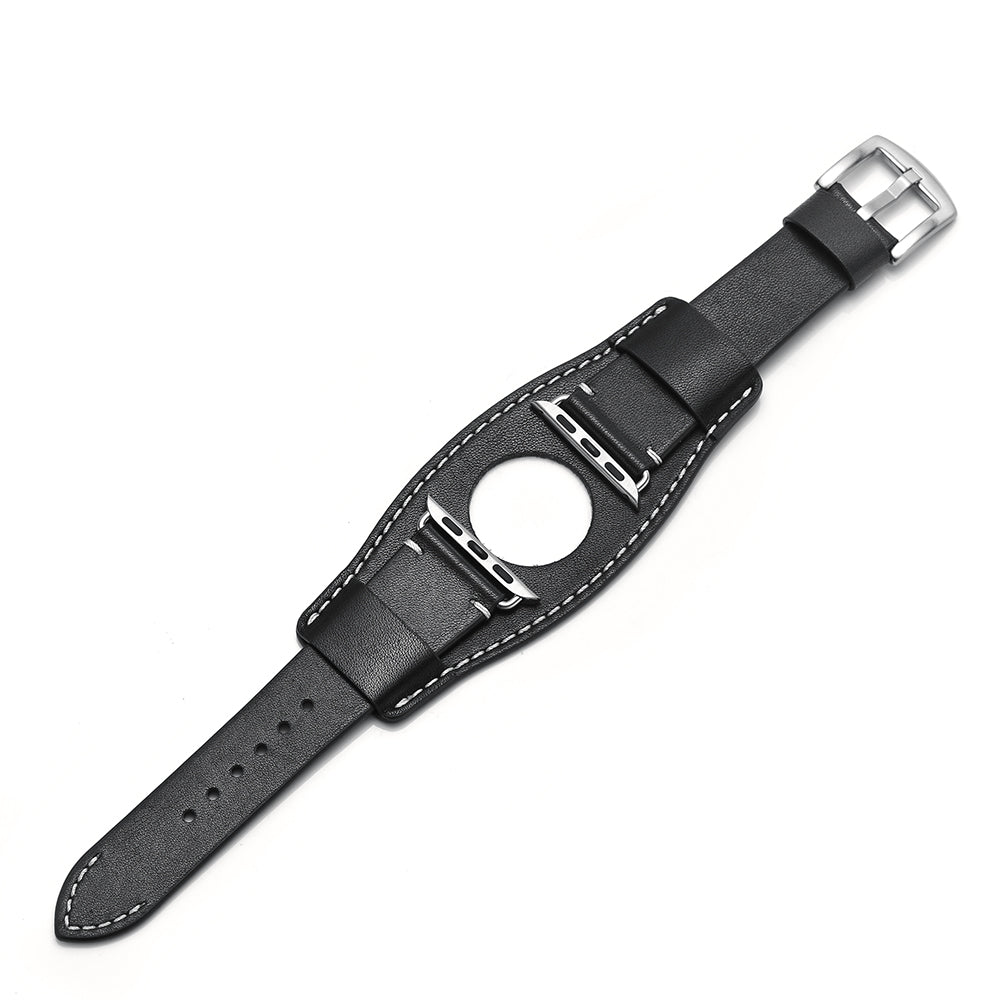 Genuine Leather Smart Watch Band Replacement Strap for Apple Watch Series 8 45mm / Ultra 49mm / 7 45mm / SE / SE (2022) / Series 6 / 5 / 4 44mm / Series 3 / 2 / 1 42mm - Black - UNIQBUY