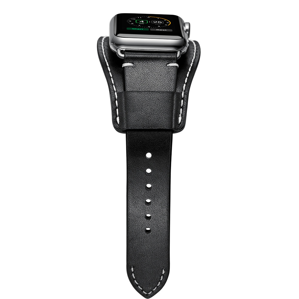 Genuine Leather Smart Watch Band Replacement Strap for Apple Watch Series 8 45mm / Ultra 49mm / 7 45mm / SE / SE (2022) / Series 6 / 5 / 4 44mm / Series 3 / 2 / 1 42mm - Black - UNIQBUY