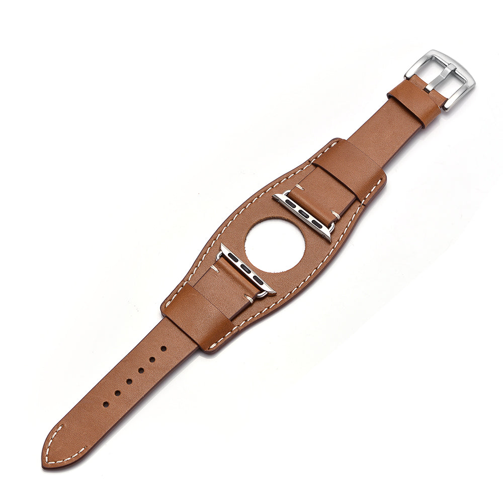 Genuine Leather Smart Watch Band Replacement Strap for Apple Watch Series 8 45mm / Ultra 49mm / 7 45mm / SE / SE (2022) / Series 6 / 5 / 4 44mm / Series 3 / 2 / 1 42mm - Light Brown - UNIQBUY