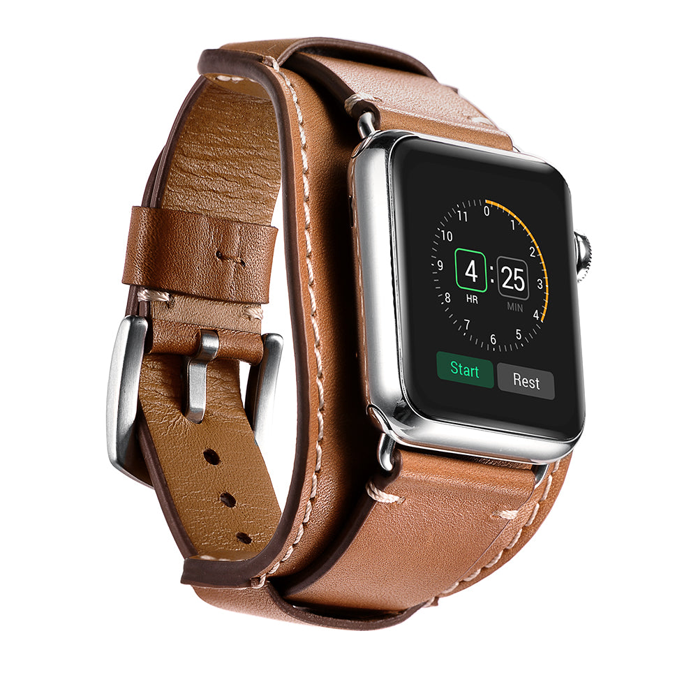 Genuine Leather Smart Watch Band Replacement Strap for Apple Watch Series 8 45mm / Ultra 49mm / 7 45mm / SE / SE (2022) / Series 6 / 5 / 4 44mm / Series 3 / 2 / 1 42mm - Light Brown - UNIQBUY