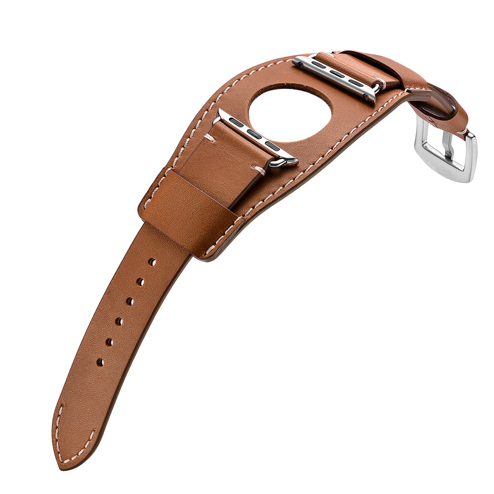 Genuine Leather Smart Watch Band Replacement Strap for Apple Watch Series 8 45mm / Ultra 49mm / 7 45mm / SE / SE (2022) / Series 6 / 5 / 4 44mm / Series 3 / 2 / 1 42mm - Light Brown - UNIQBUY
