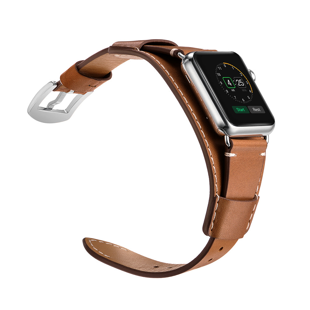 Genuine Leather Smart Watch Band Replacement Strap for Apple Watch Series 8 45mm / Ultra 49mm / 7 45mm / SE / SE (2022) / Series 6 / 5 / 4 44mm / Series 3 / 2 / 1 42mm - Light Brown - UNIQBUY