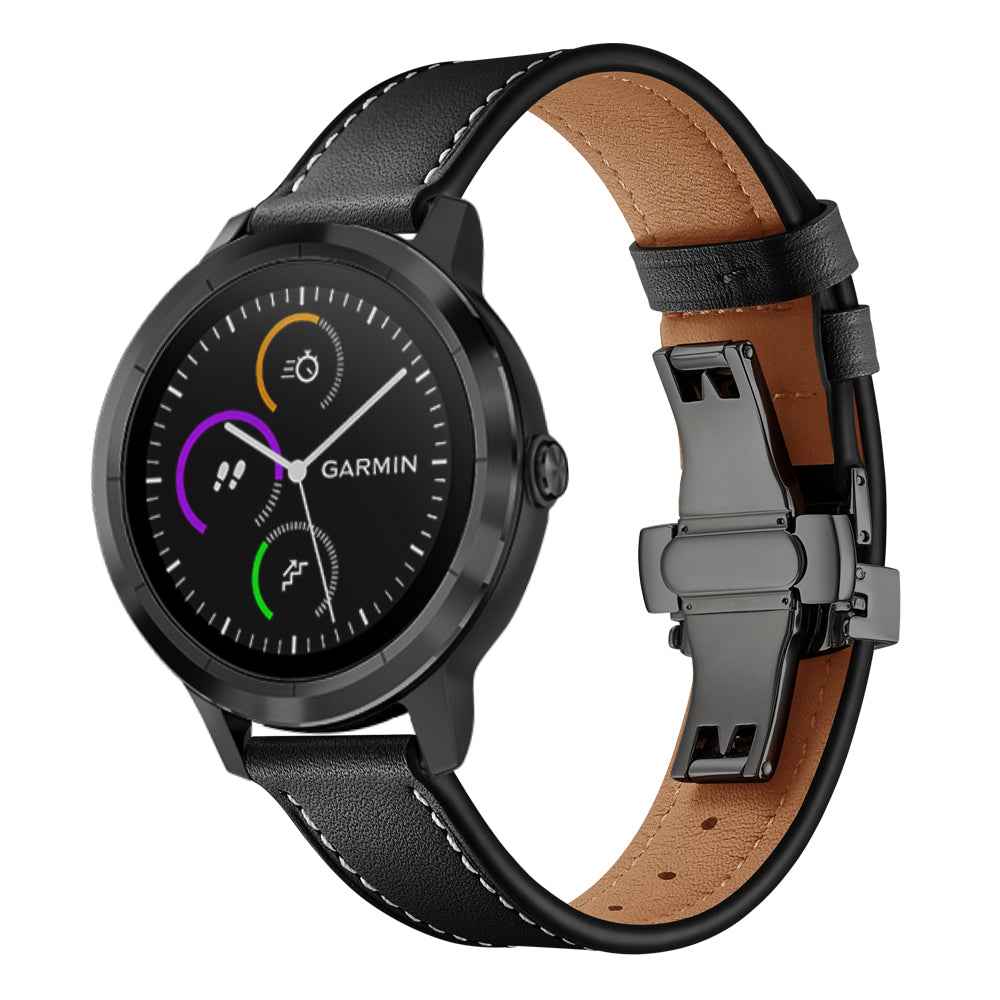 20mm Top-layer Cowhide Leather Genuine Leather Watch Strap Replacement for Garmin Vivoactive 3 / Vivomove HR - Black+Black