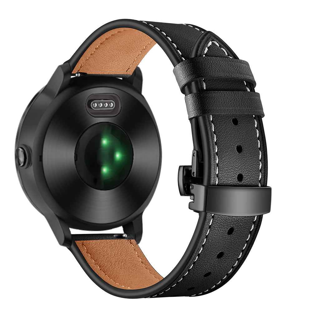 20mm Top-layer Cowhide Leather Genuine Leather Watch Strap Replacement for Garmin Vivoactive 3 / Vivomove HR - Black+Black