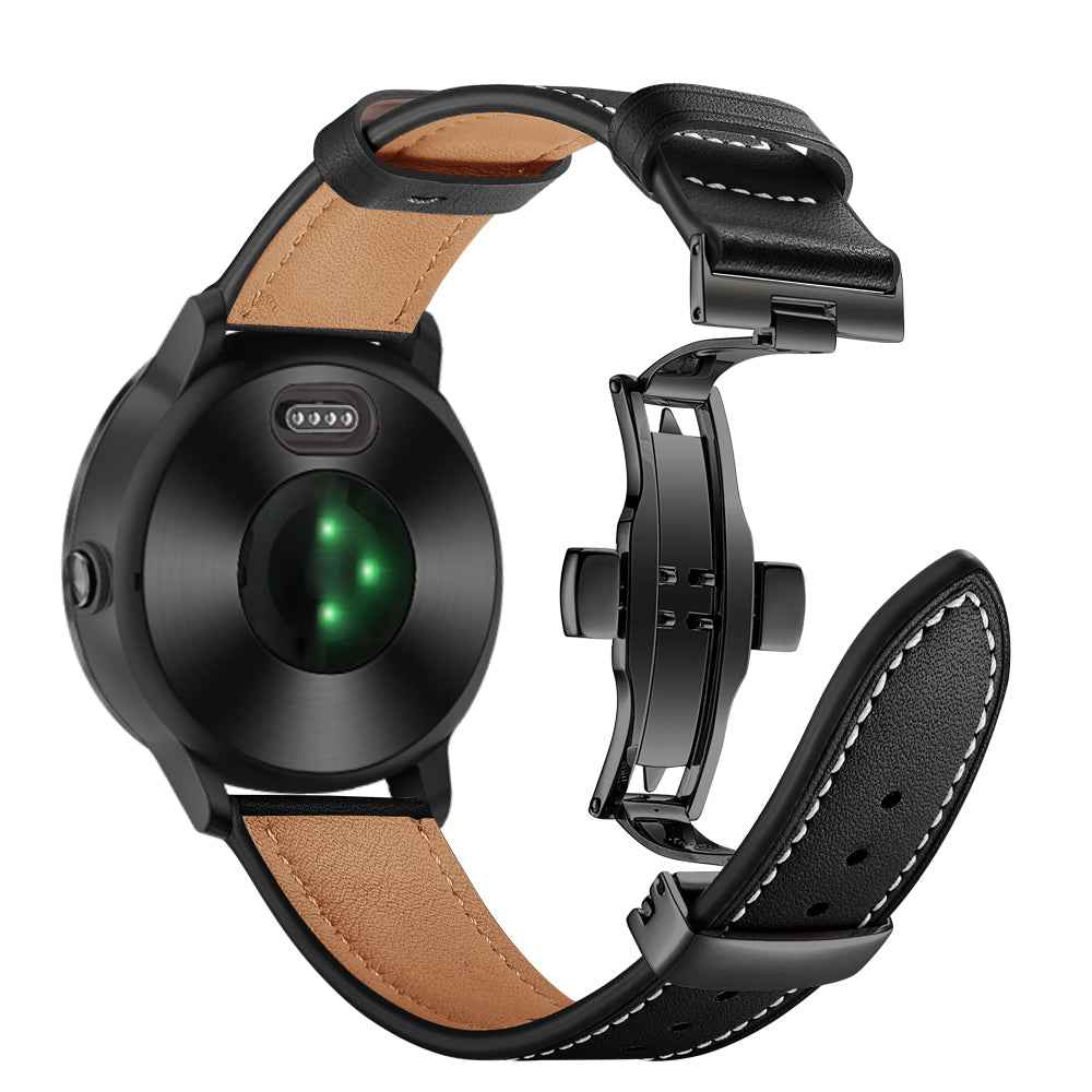 20mm Top-layer Cowhide Leather Genuine Leather Watch Strap Replacement for Garmin Vivoactive 3 / Vivomove HR - Black+Black