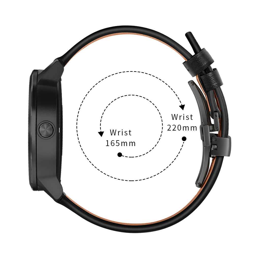 20mm Top-layer Cowhide Leather Genuine Leather Watch Strap Replacement for Garmin Vivoactive 3 / Vivomove HR - Black+Black