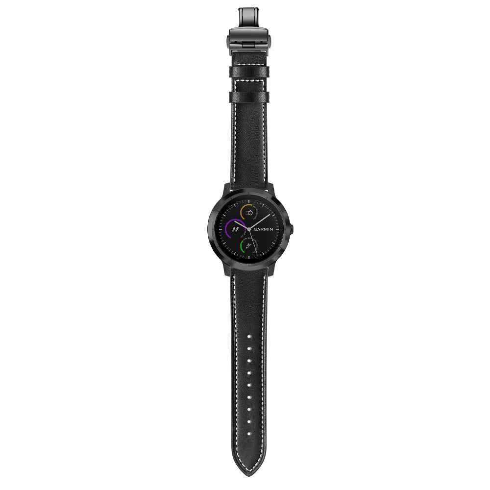 20mm Top-layer Cowhide Leather Genuine Leather Watch Strap Replacement for Garmin Vivoactive 3 / Vivomove HR - Black+Black