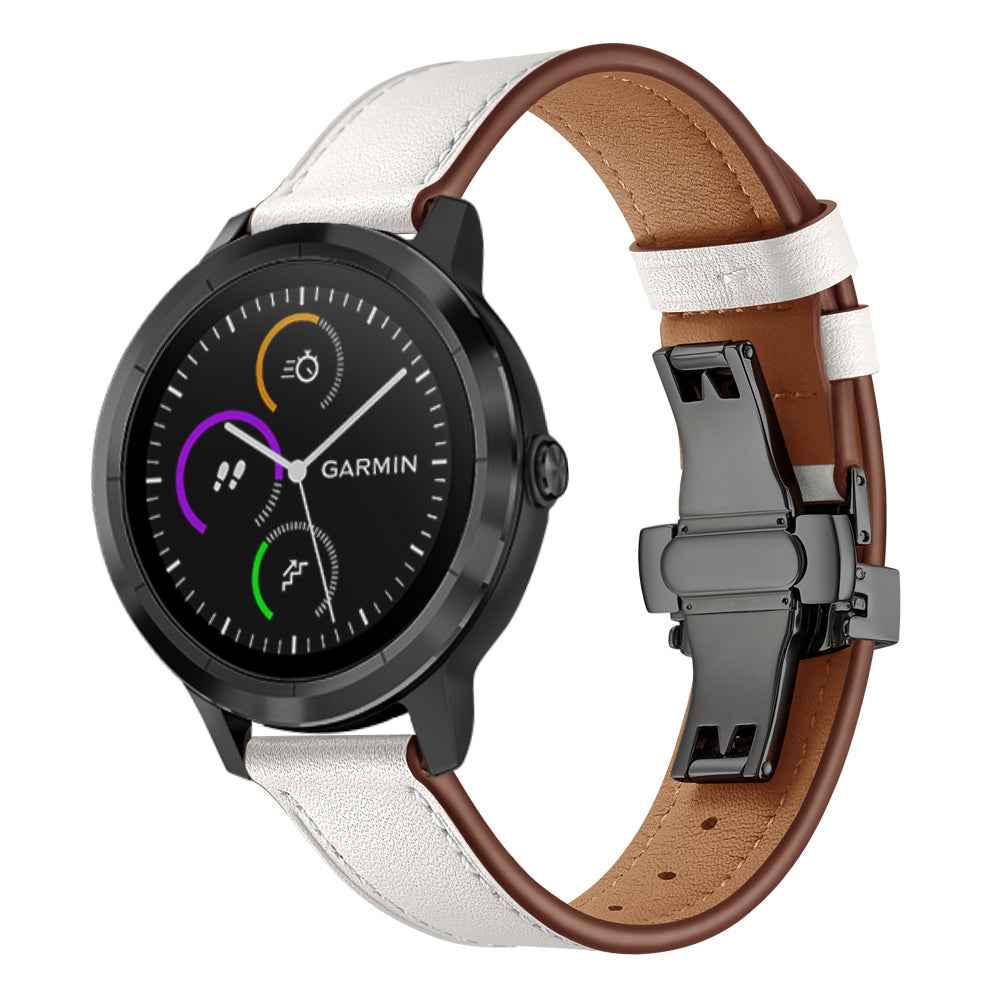 20mm Top-layer Cowhide Leather Genuine Leather Watch Strap Replacement for Garmin Vivoactive 3 / Vivomove HR - Black+White