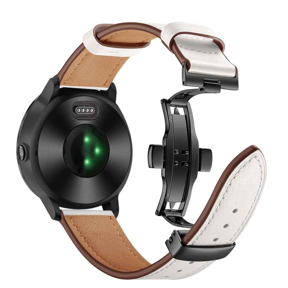 20mm Top-layer Cowhide Leather Genuine Leather Watch Strap Replacement for Garmin Vivoactive 3 / Vivomove HR - Black+White