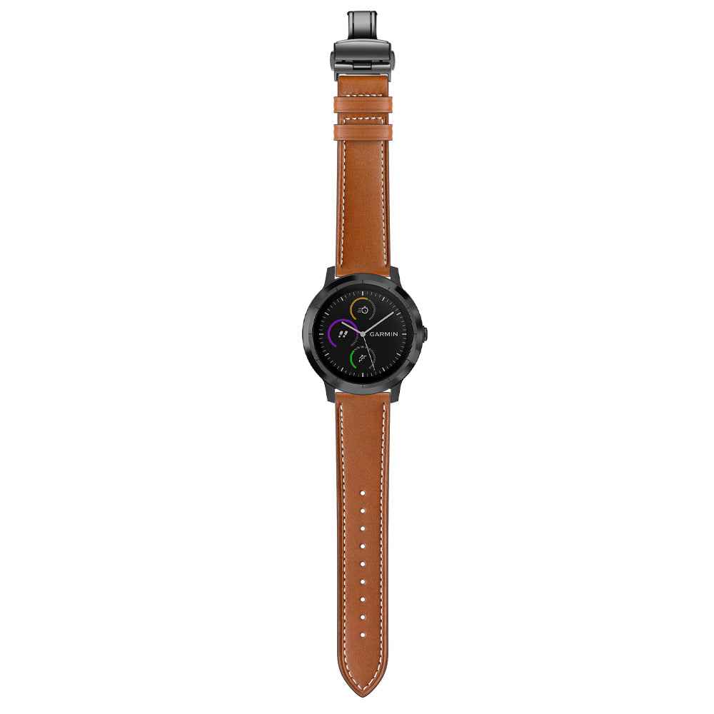 20mm Top-layer Cowhide Leather Genuine Leather Watch Strap Replacement for Garmin Vivoactive 3 / Vivomove HR - Black+Brown