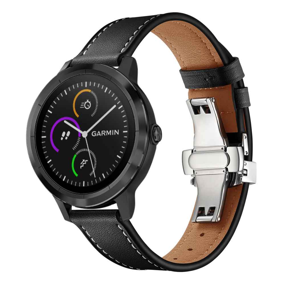 20mm Top-layer Cowhide Leather Genuine Leather Watch Strap Replacement for Garmin Vivoactive 3 / Vivomove HR - Silver+Black