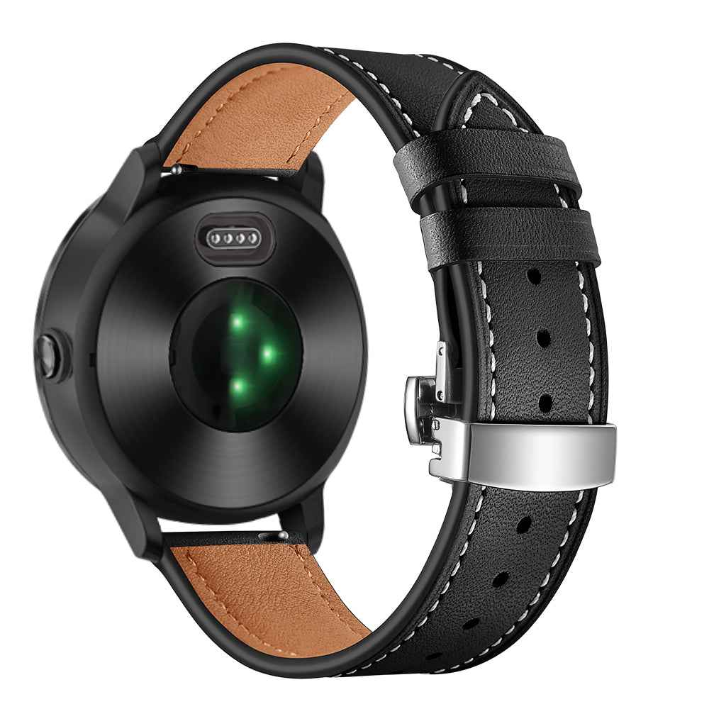 20mm Top-layer Cowhide Leather Genuine Leather Watch Strap Replacement for Garmin Vivoactive 3 / Vivomove HR - Silver+Black