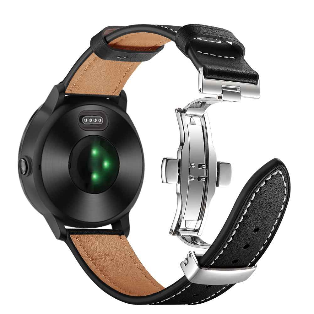20mm Top-layer Cowhide Leather Genuine Leather Watch Strap Replacement for Garmin Vivoactive 3 / Vivomove HR - Silver+Black
