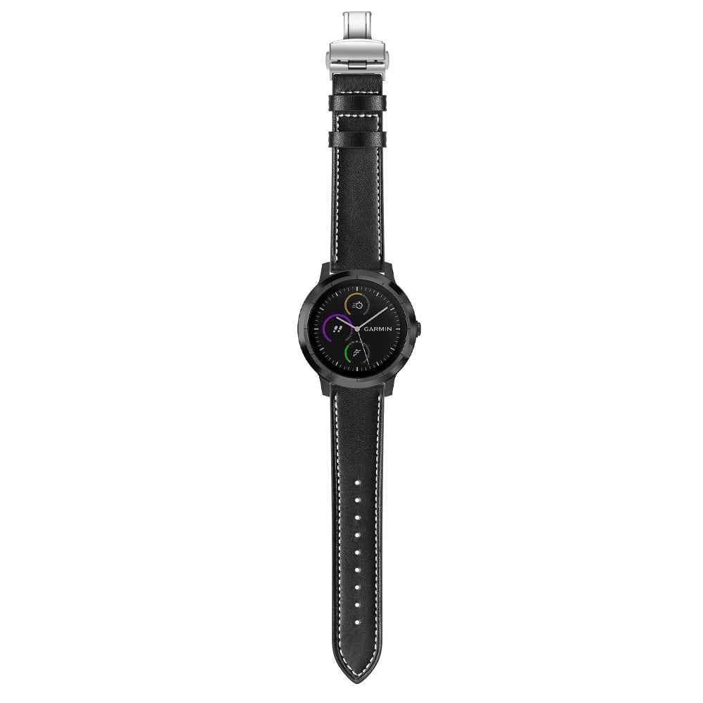 20mm Top-layer Cowhide Leather Genuine Leather Watch Strap Replacement for Garmin Vivoactive 3 / Vivomove HR - Silver+Black