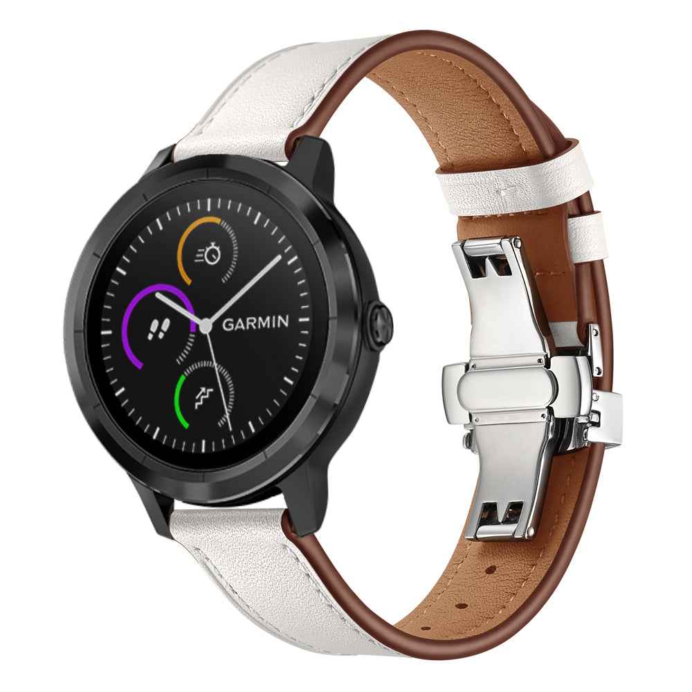 20mm Top-layer Cowhide Leather Genuine Leather Watch Strap Replacement for Garmin Vivoactive 3 / Vivomove HR - Silver+White