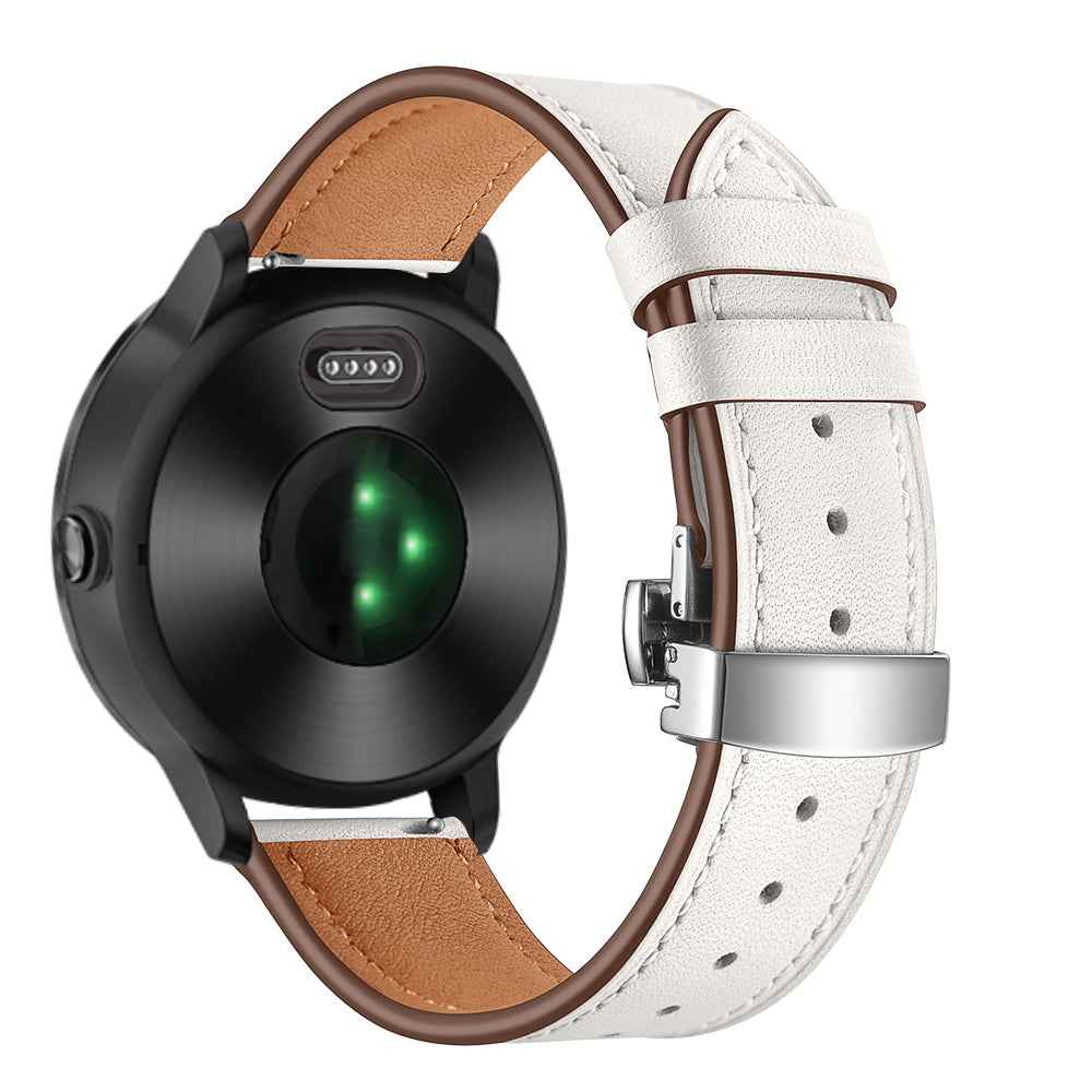 20mm Top-layer Cowhide Leather Genuine Leather Watch Strap Replacement for Garmin Vivoactive 3 / Vivomove HR - Silver+White