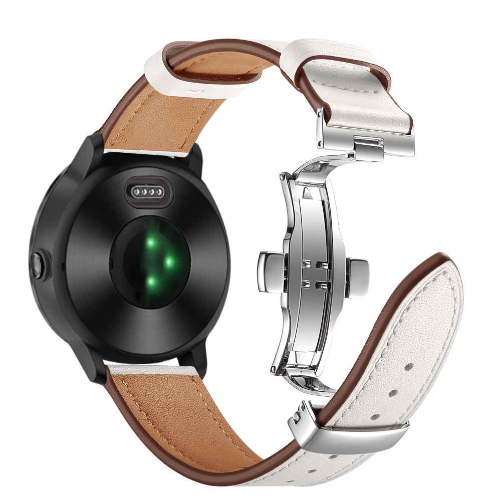 20mm Top-layer Cowhide Leather Genuine Leather Watch Strap Replacement for Garmin Vivoactive 3 / Vivomove HR - Silver+White