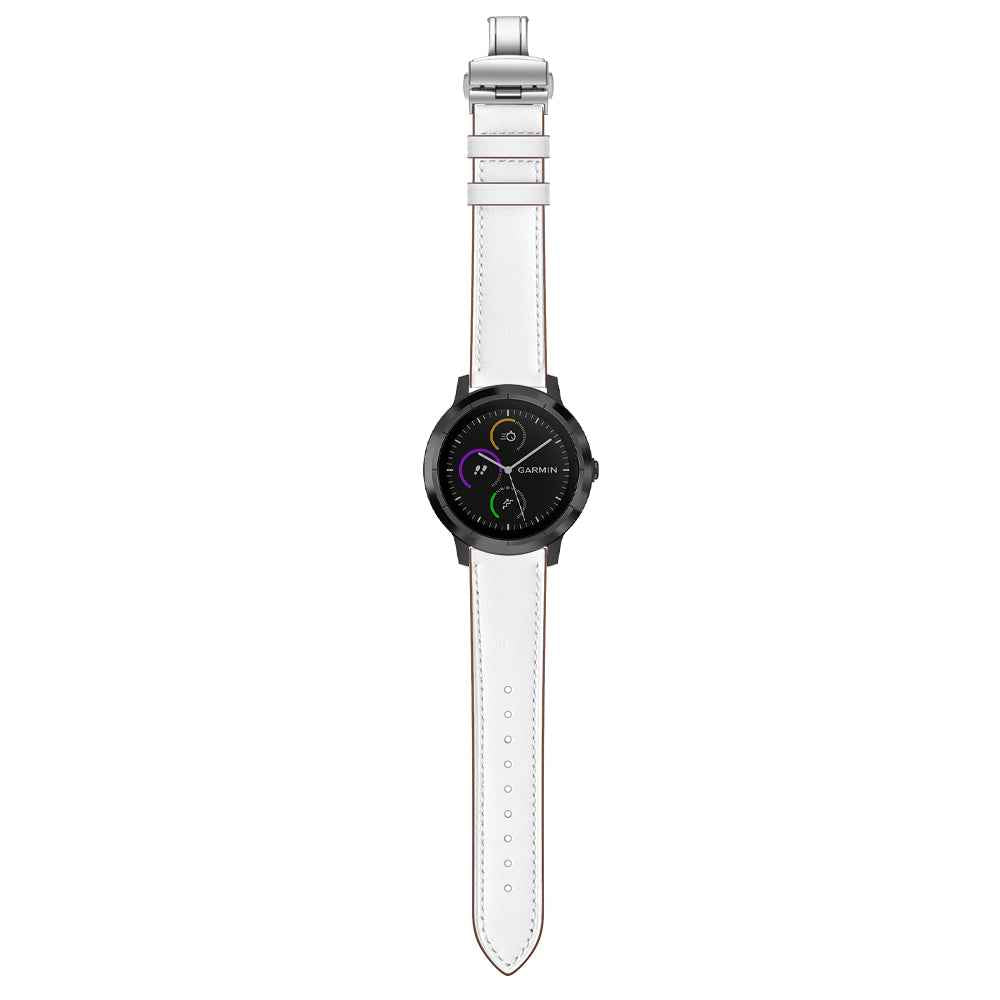 20mm Top-layer Cowhide Leather Genuine Leather Watch Strap Replacement for Garmin Vivoactive 3 / Vivomove HR - Silver+White