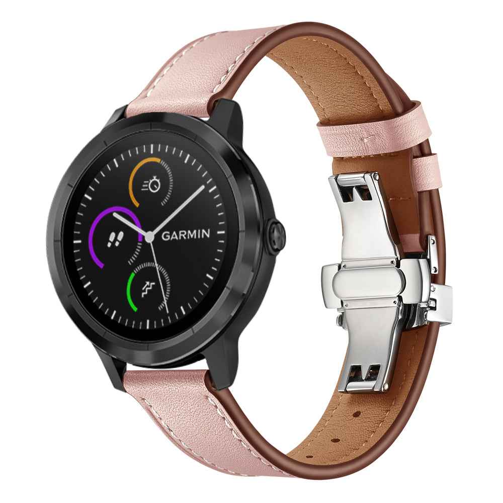20mm Top-layer Cowhide Leather Genuine Leather Watch Strap Replacement for Garmin Vivoactive 3 / Vivomove HR - Silver+Pink